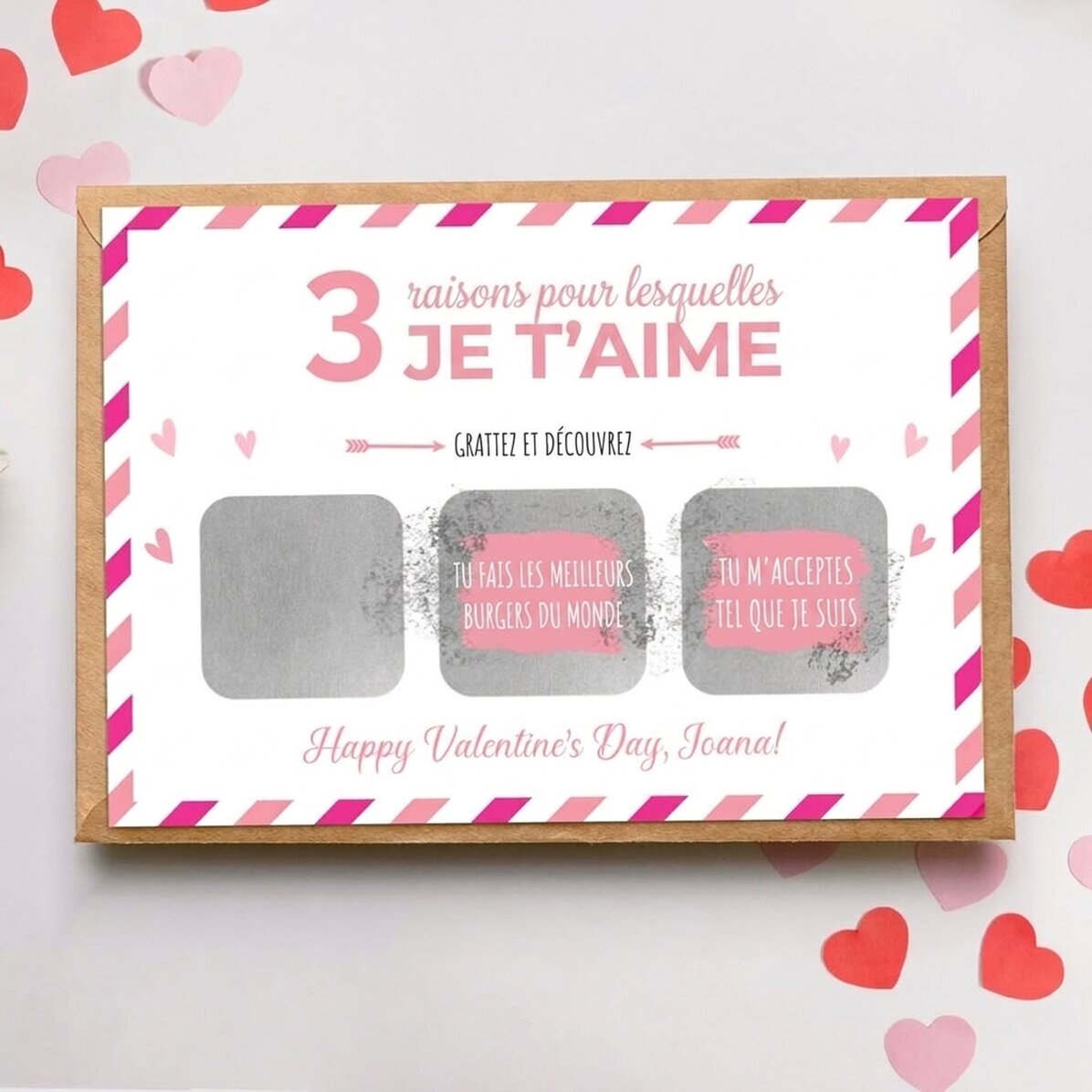 Carte à gratter personnalisée avec message - 3 raisons pour lesquelles je t