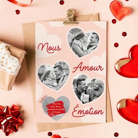 Carte à gratter personnalisée avec 3 photos et un texte - Émotion et amour