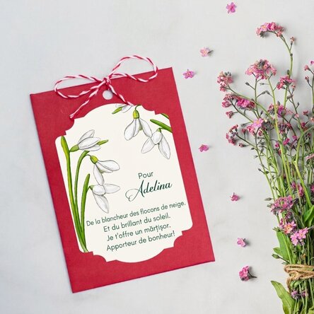 Martisor à planter, personnalisé avec un message pour les collègues - Perce-neige