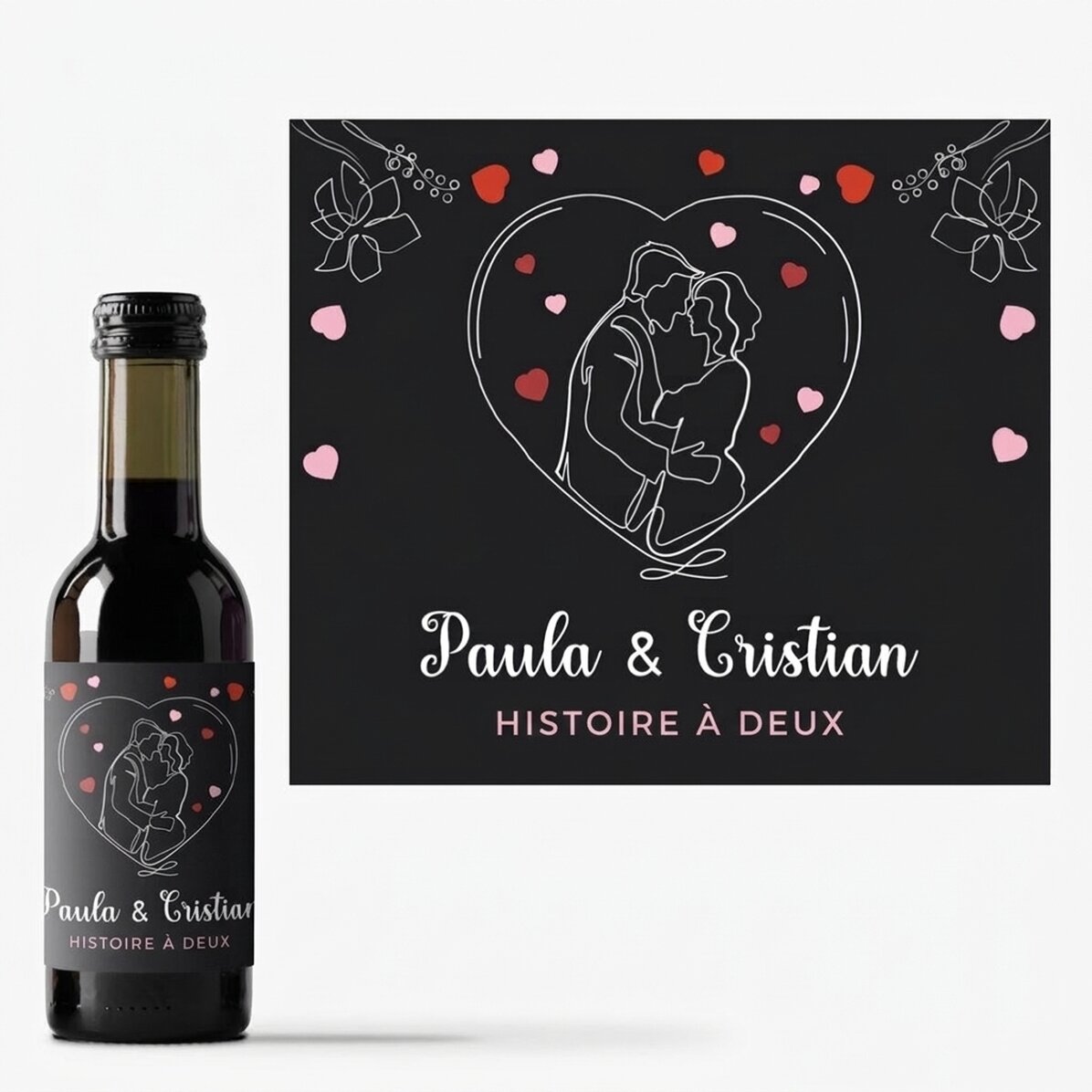 Mini-bouteille de vin personnalisée avec vos prénoms - Une histoire à deux