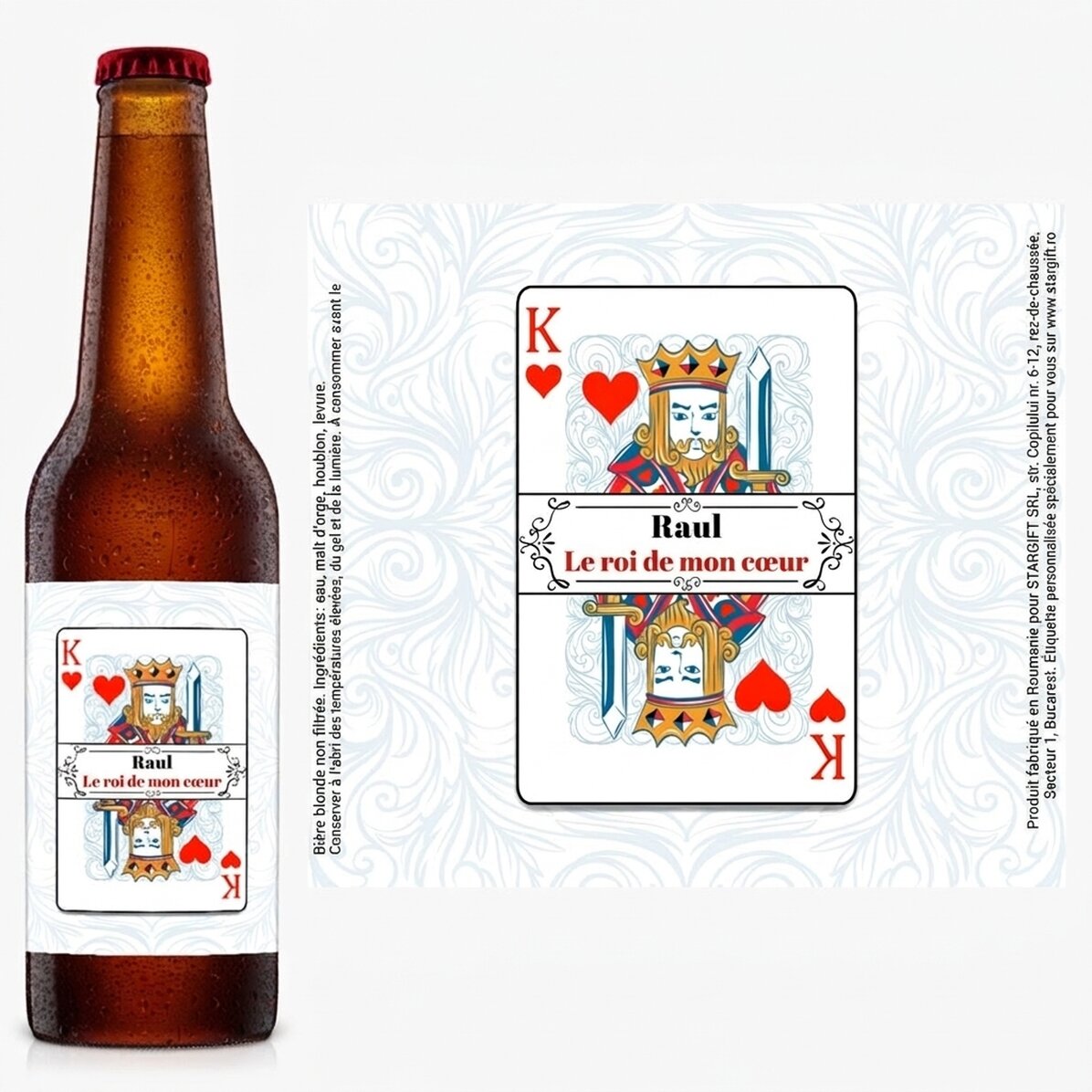 Bière personnalisée avec un texte - Le roi de mon cœur