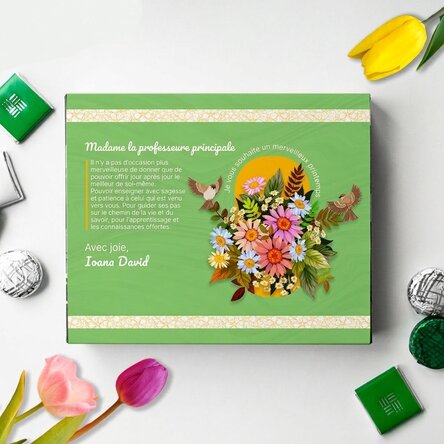Boîte de bonbons personnalisée avec un message pour la professeure principale - Un printemps merveil