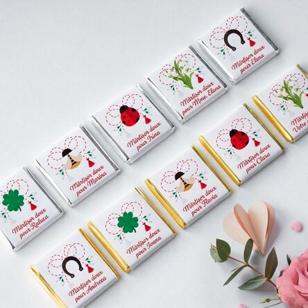 Lot de 10 mini-chocolats personnalisés avec un prénom