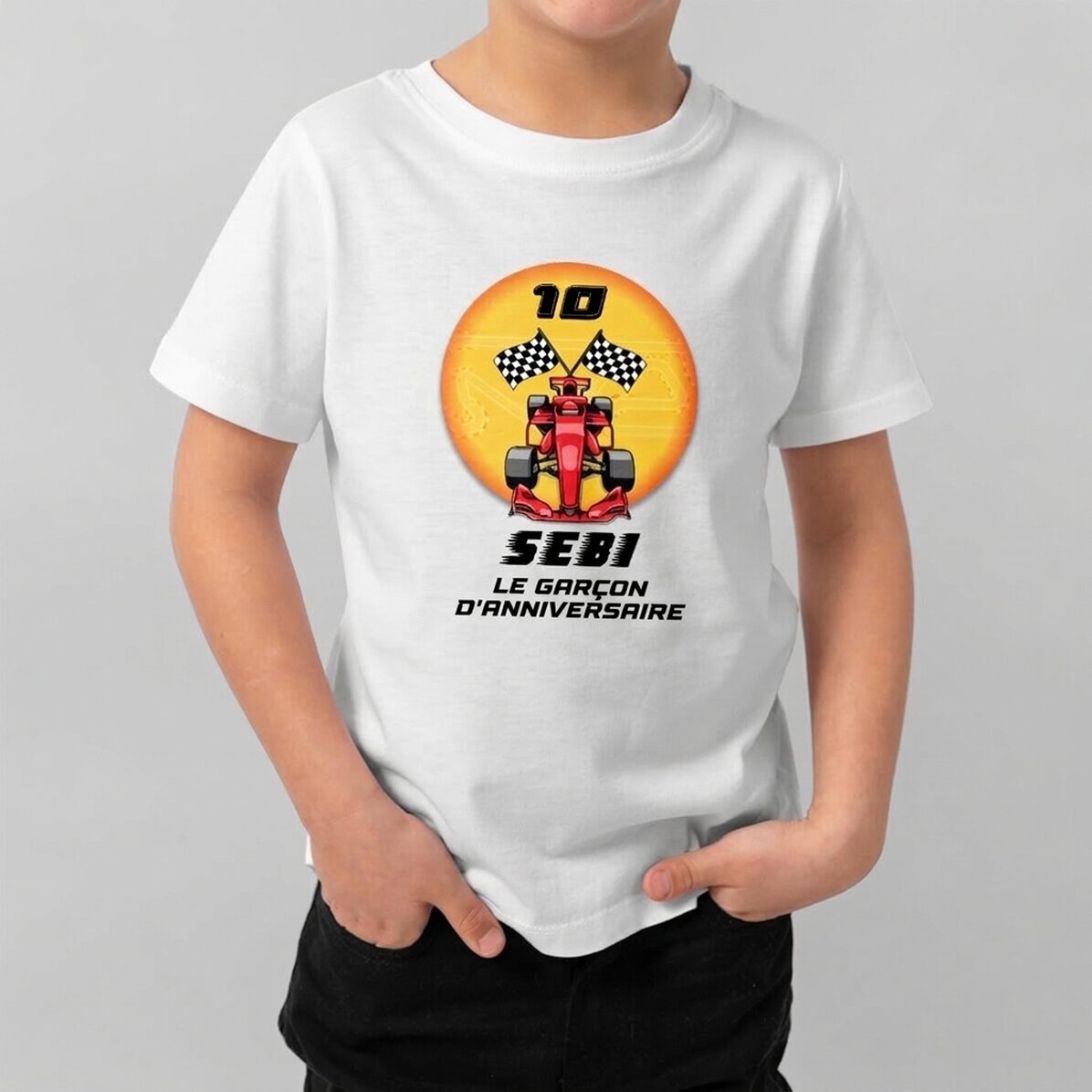 T-shirt en coton pour enfants personnalisé avec un texte - Formule 1