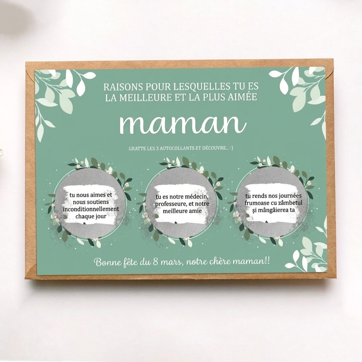Carte à gratter personnalisée avec des motifs pour la meilleure maman