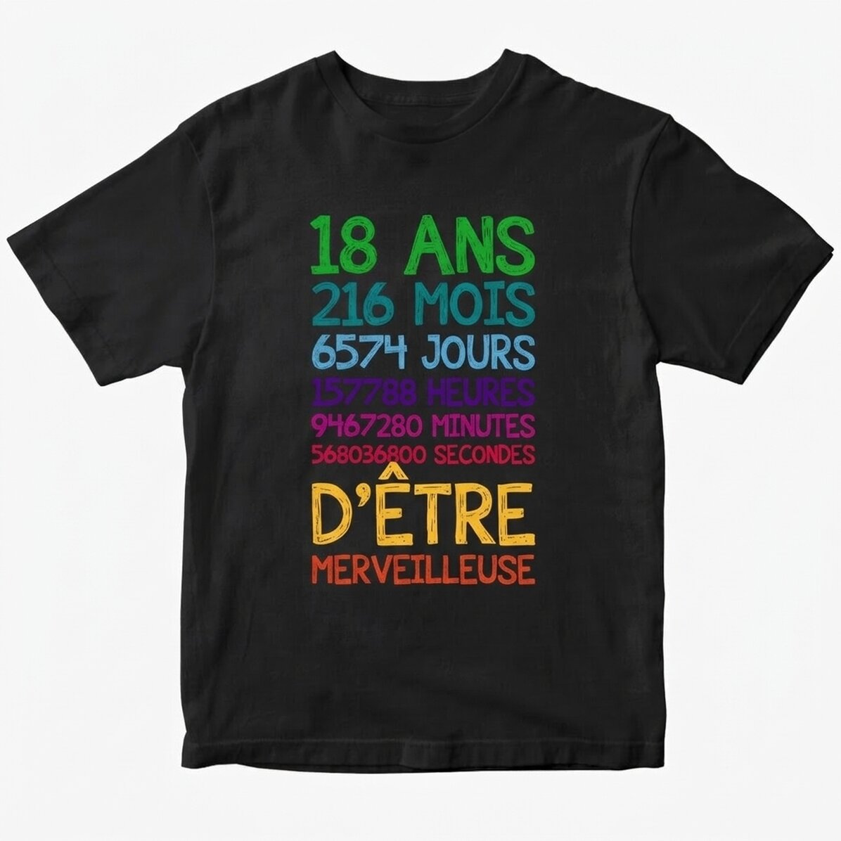 T-shirt en coton personnalisé avec inscription - 18 ans