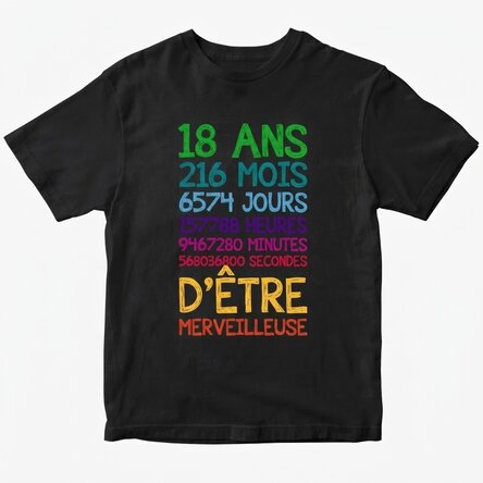 T-shirt en coton personnalisé avec inscription - 18 ans