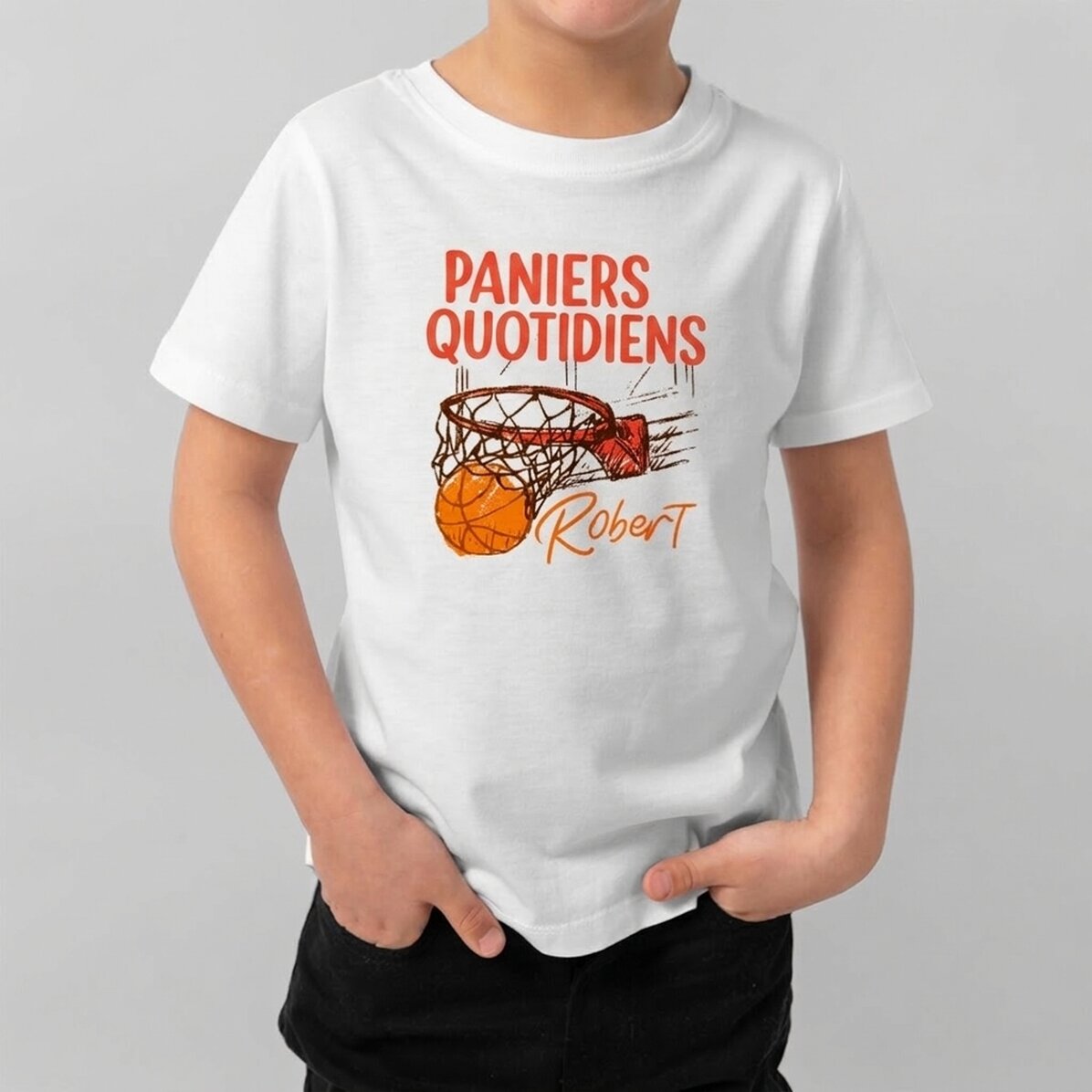 T-shirt en coton pour enfants personnalisé avec un texte - Basket