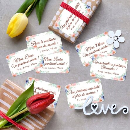 Lot de 8 autocollants (étiquettes adhésives) personnalisés avec des messages - Motifs floraux