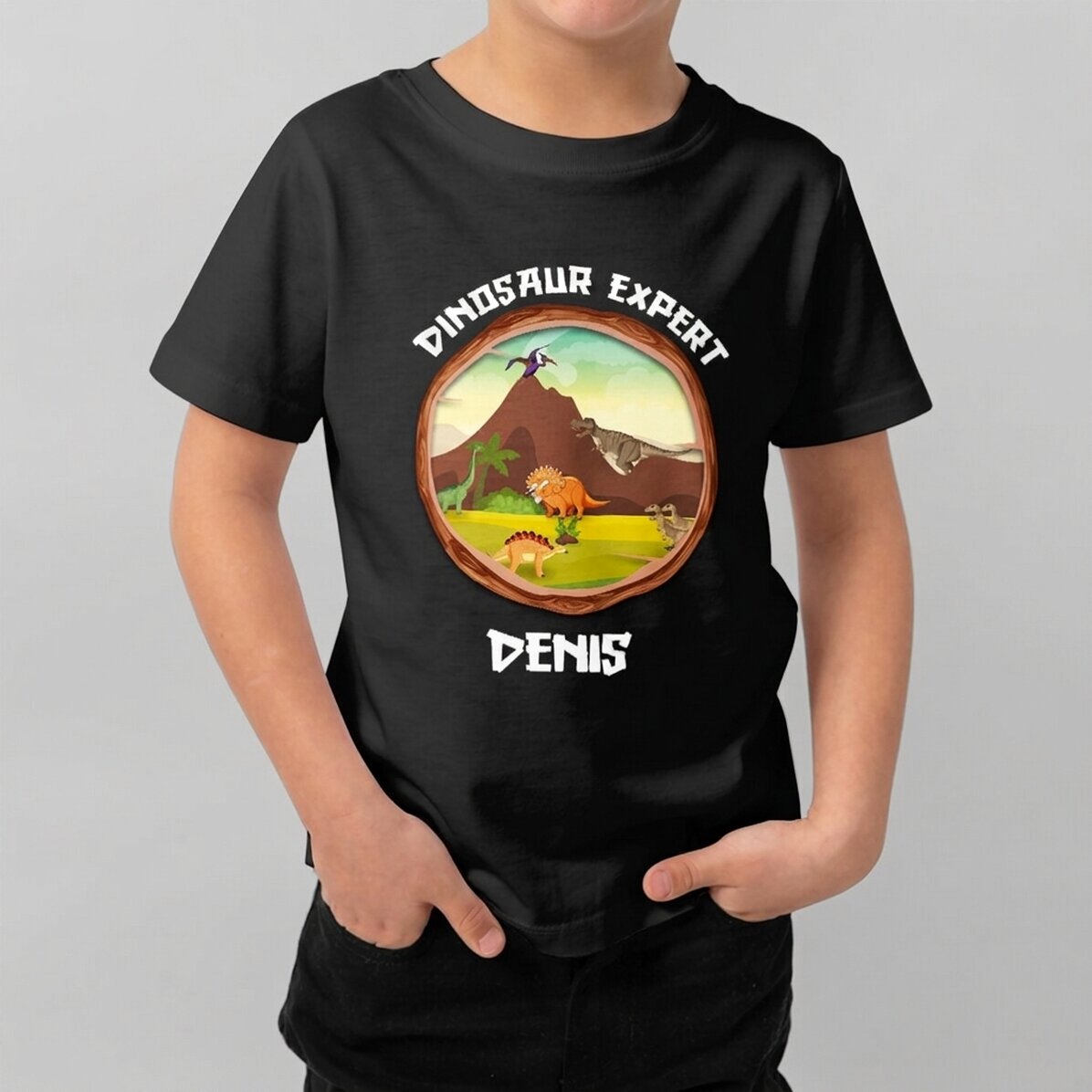 T-shirt en coton pour enfants personnalisé avec un texte - Expert en dinosaures