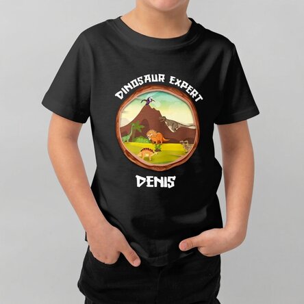 T-shirt en coton pour enfants personnalisé avec un texte - Expert en dinosaures
