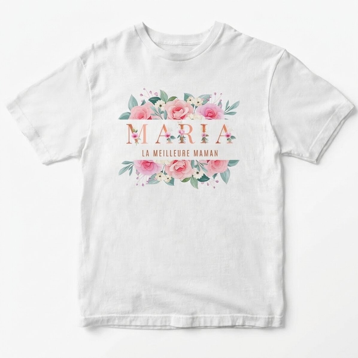 T-shirt en coton personnalisé avec un motif floral - « La meilleure maman »