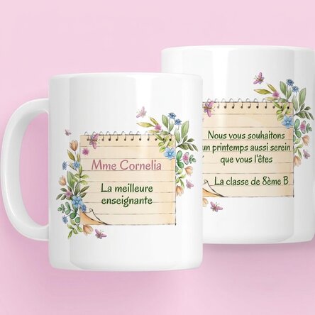 Tasse personnalisée avec un message pour les enseignantes
