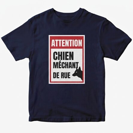 T-shirt en coton personnalisé avec le texte « Attention, chien méchant ! »