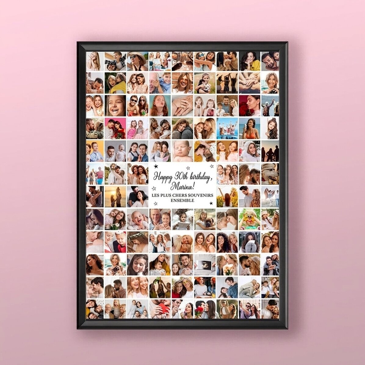 Tableau personnalisé avec 102 photos et un message