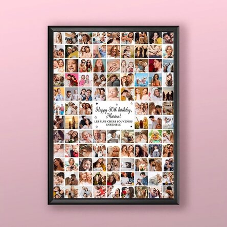 Tableau personnalisé avec 102 photos et un message
