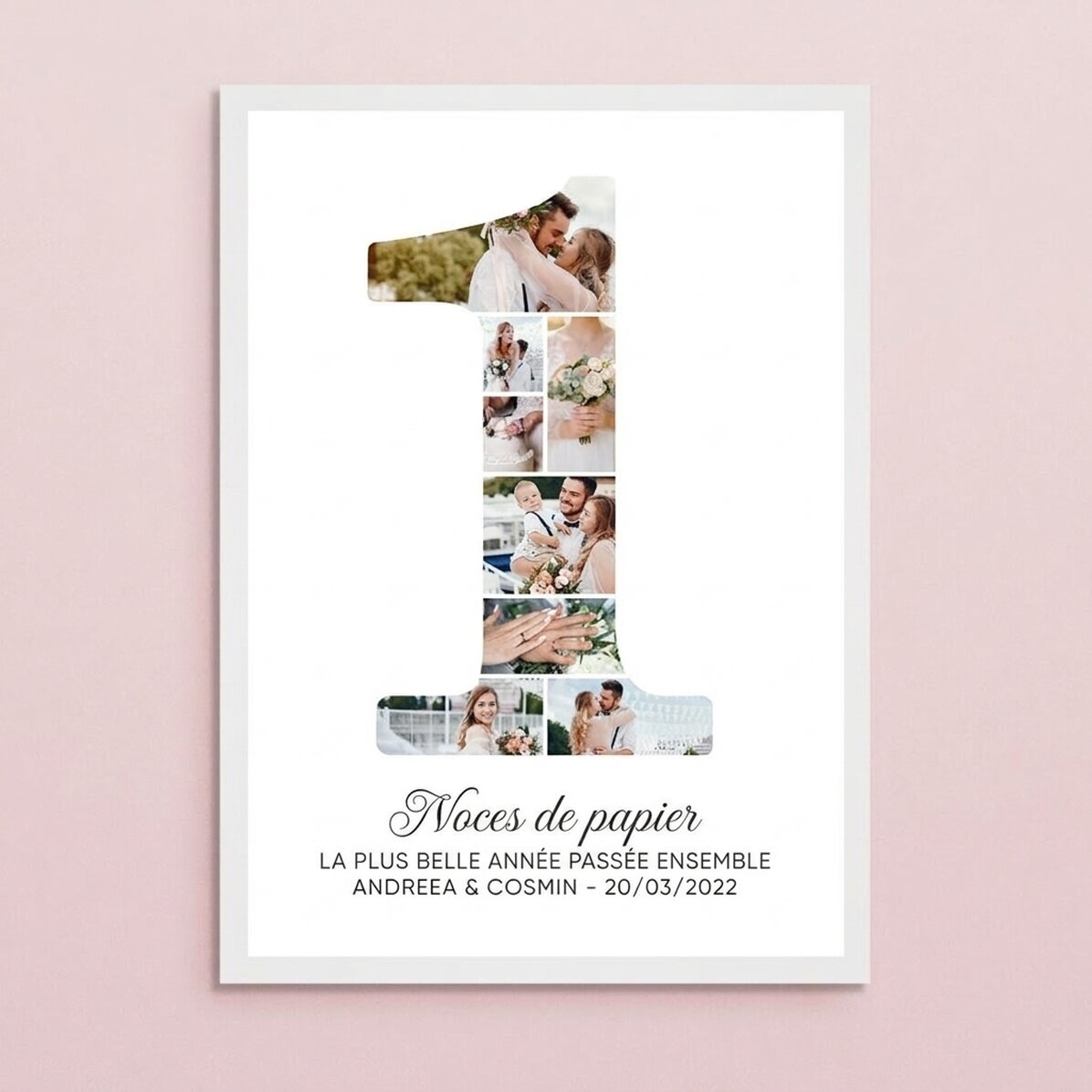 Tableau personnalisé avec le chiffre 1, des photos et un message - Anniversaire
