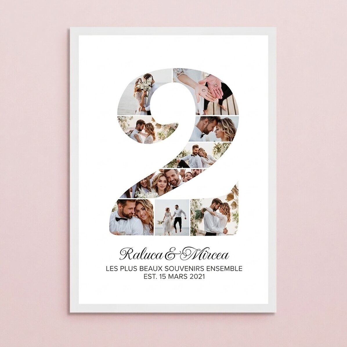 Tableau personnalisé avec le chiffre 2, des photos et un message - Anniversaire de relation