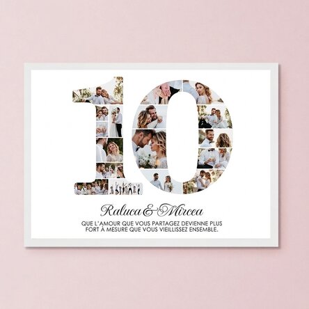 Tableau personnalisé avec le numéro 10, des photos et un message - Anniversaire de relation