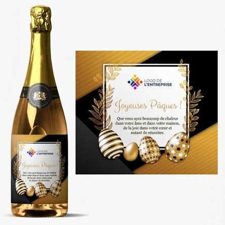 Vin mousseux personnalisé avec logo et message - Joyeuses Pâques !