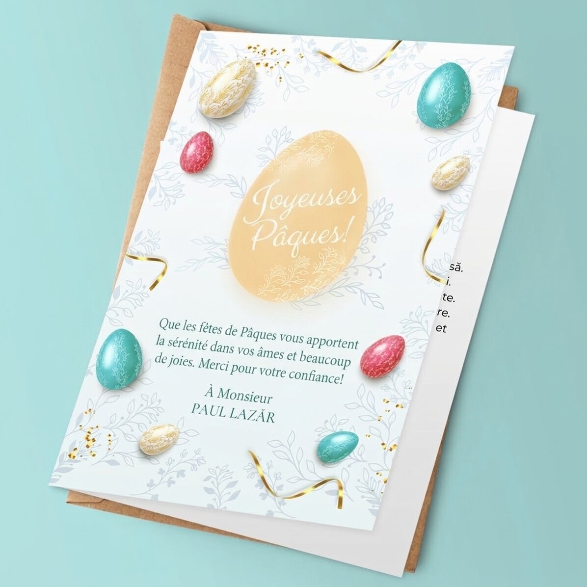 Carte de vœux personnalisée avec logo et message - Joyeuses Pâques !