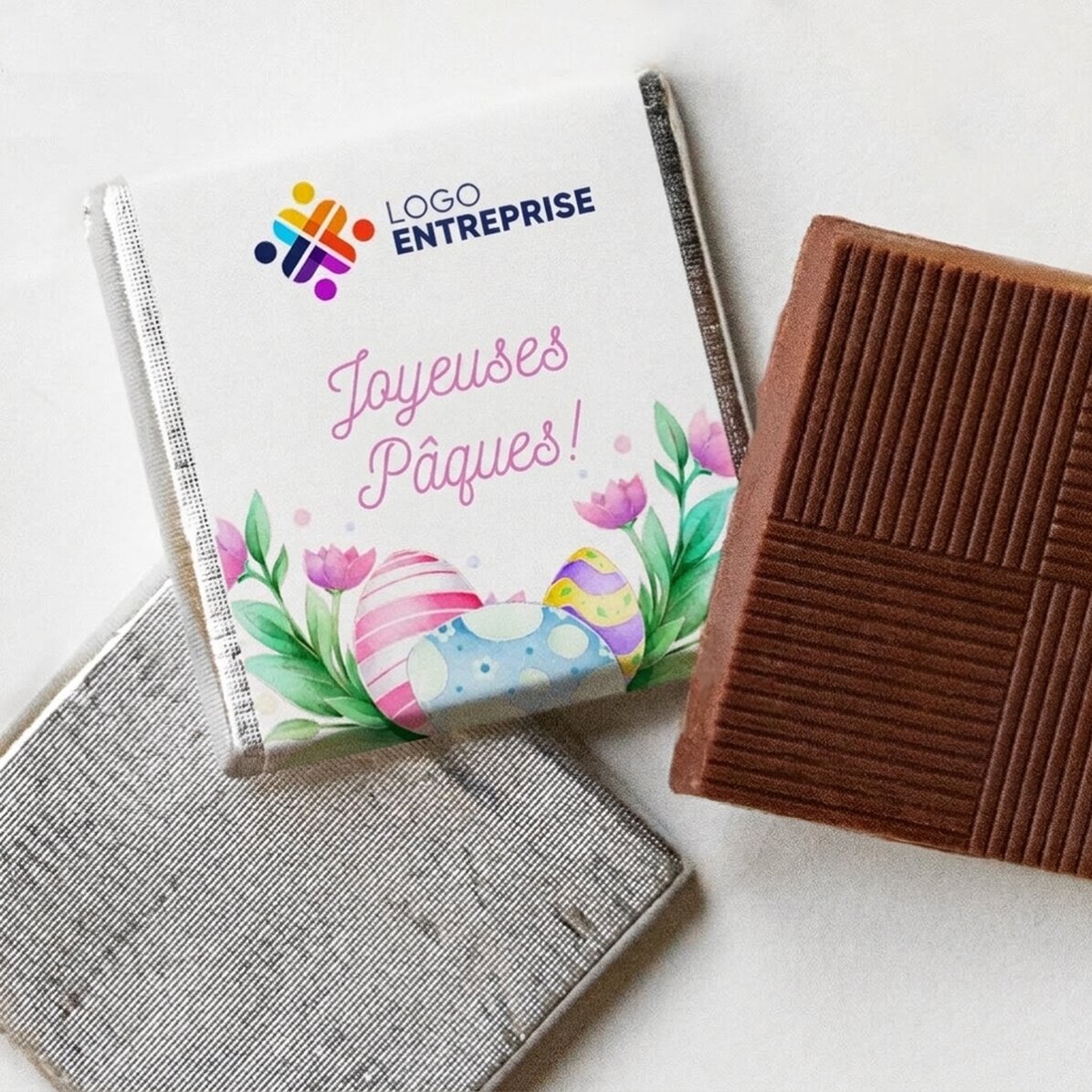 Mini-chocolat personnalisé avec logo et message - Joyeuses Pâques !