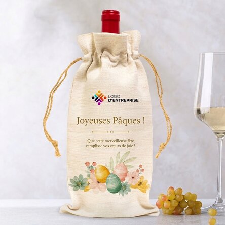 Sac personnalisé pour bouteille de vin avec logo et message - Joyeuses Pâques !
