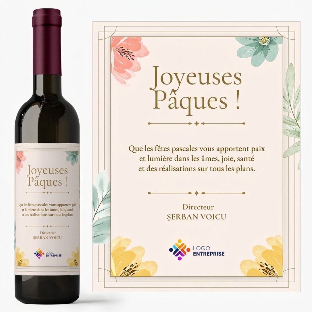 Vin personnalisé avec message et logo - Joyeuses Pâques !