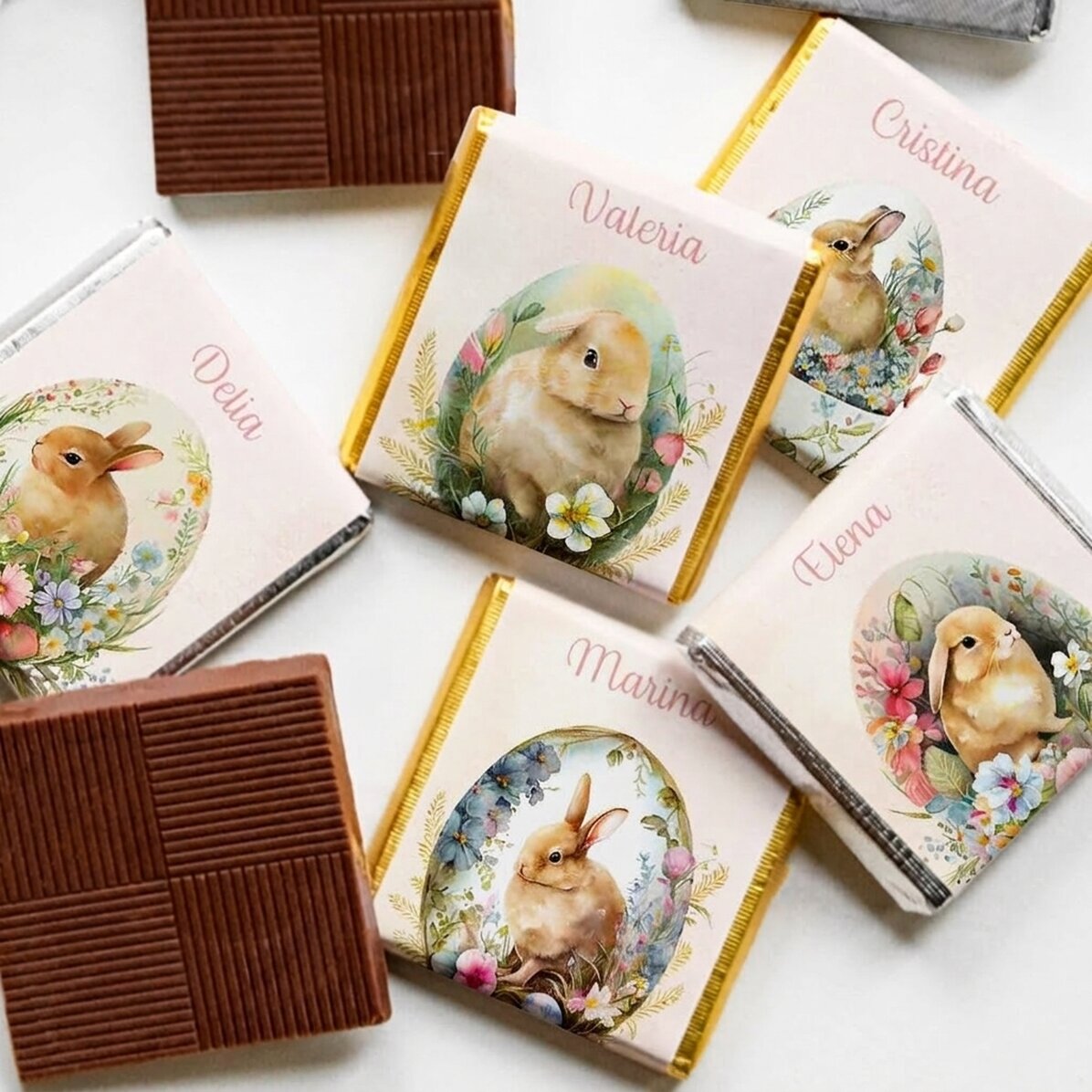 Lot de 5 mini-chocolats personnalisés avec un message - Lapins de Pâques