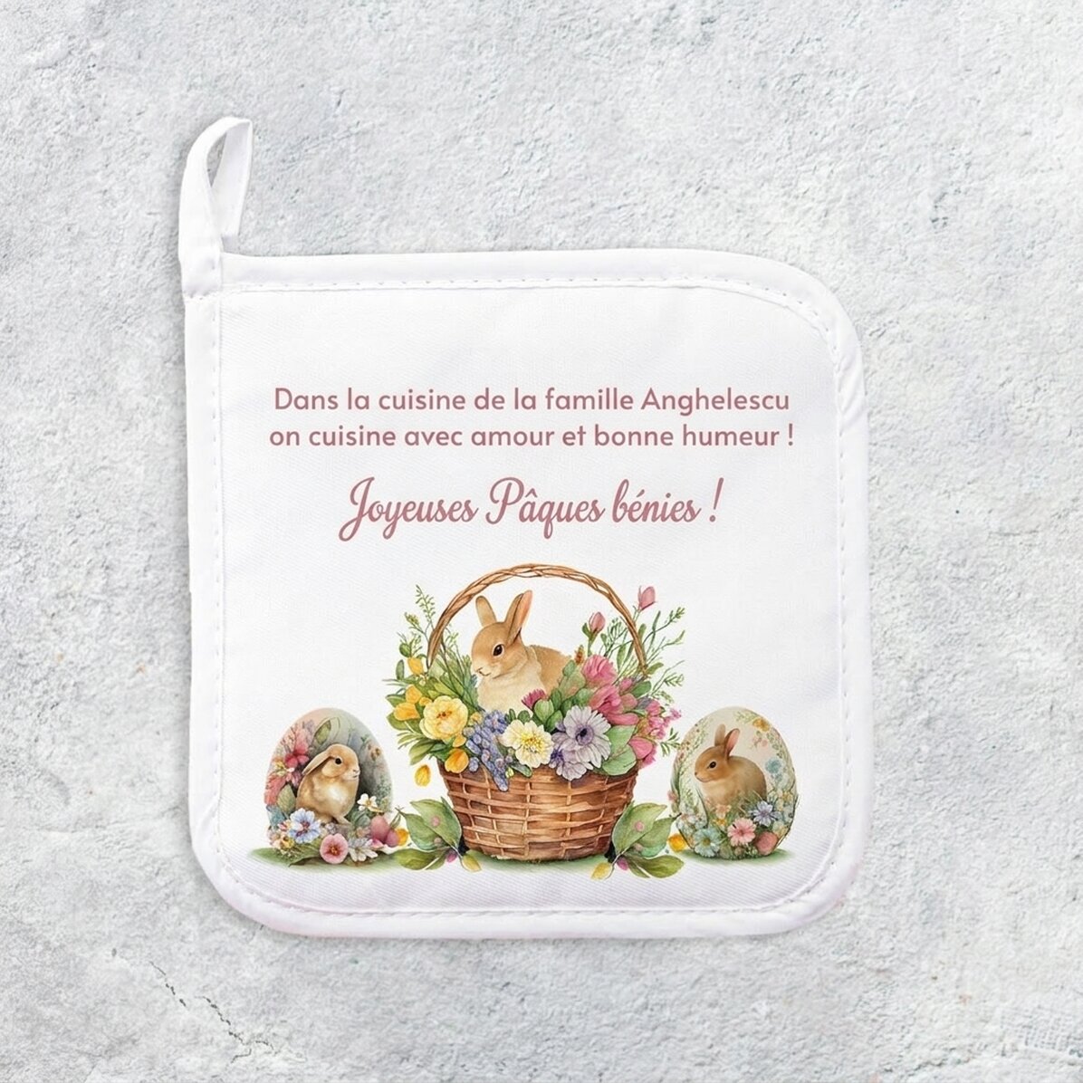 Sous-verre personnalisé avec inscription - Lapins de Pâques