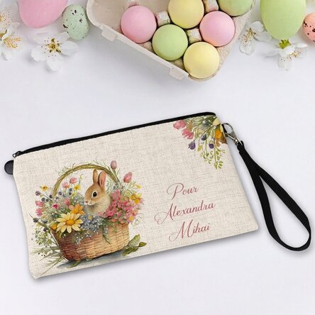 Petite trousse à accessoires personnalisée avec un prénom - Lapin