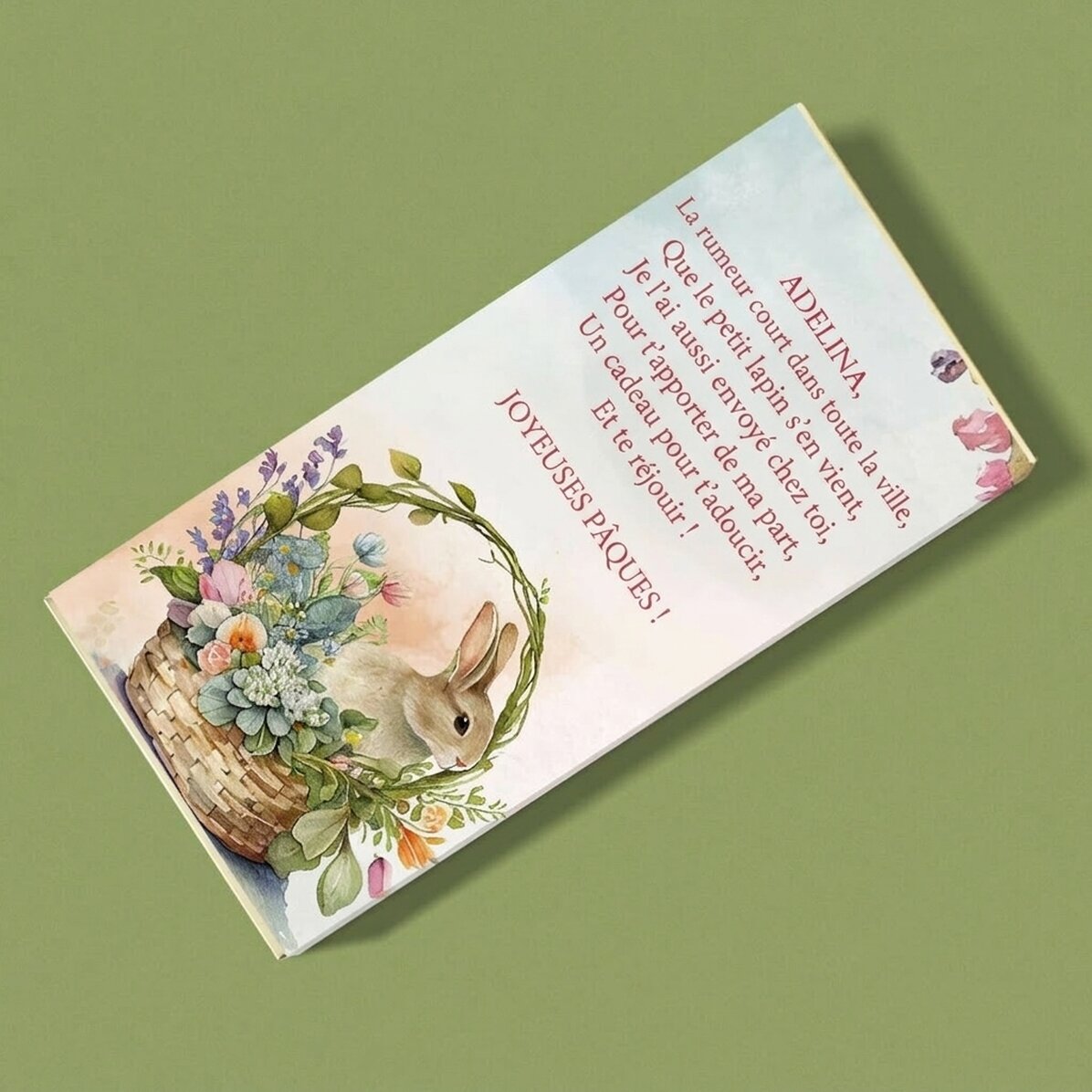 Chocolat personnalisé avec un message pour Pâques