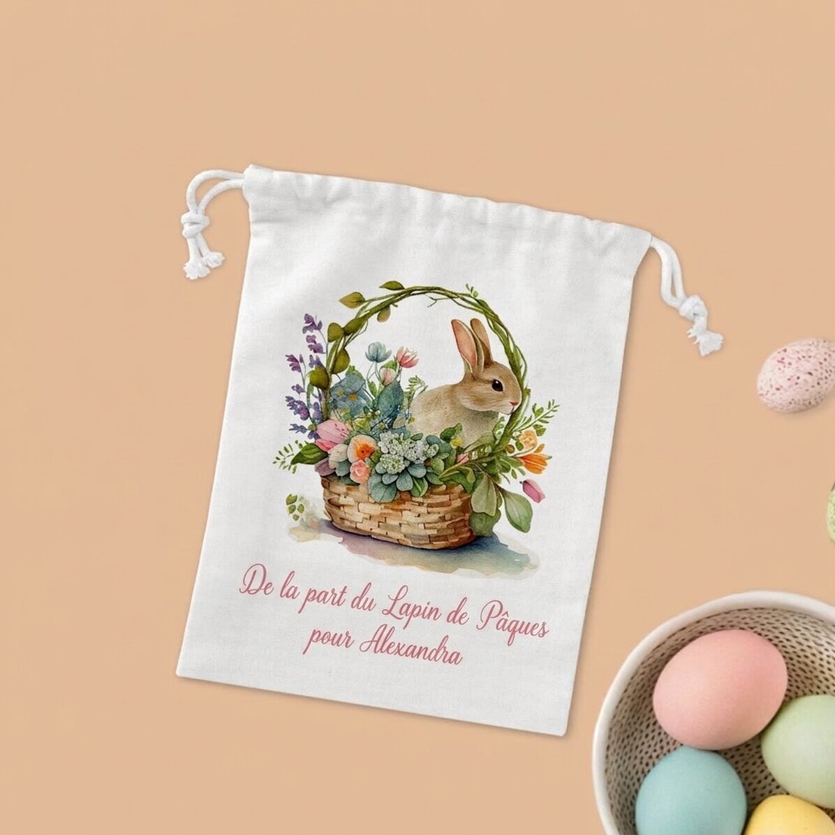 Petit sac cadeau personnalisé avec un texte - Lapin