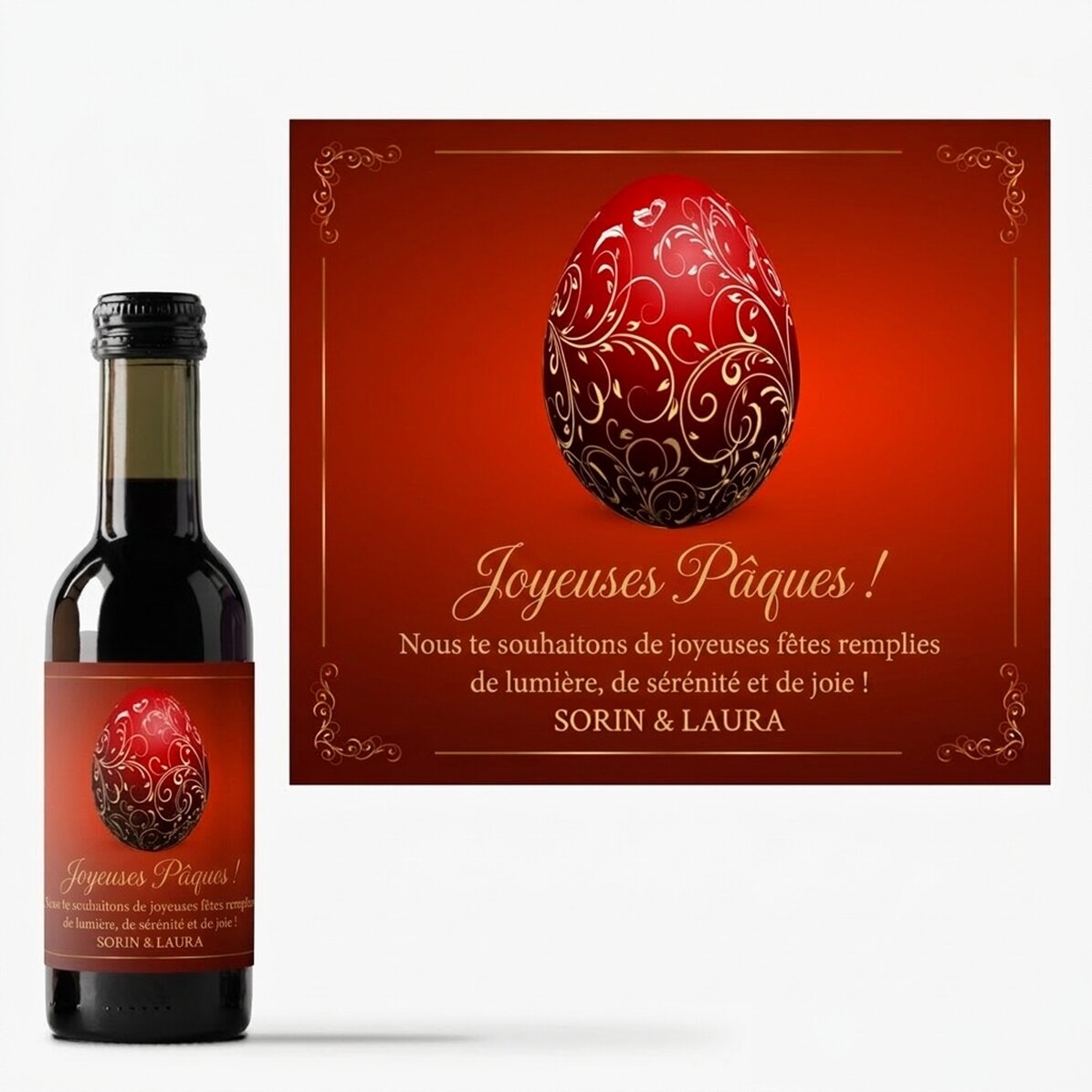 Mini-bouteille de vin personnalisée avec inscription - Joyeuses Pâques