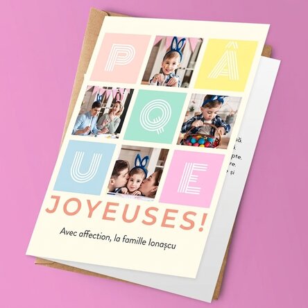 Carte de vœux personnalisée avec 4 photos et un message - Joyeuses Pâques !