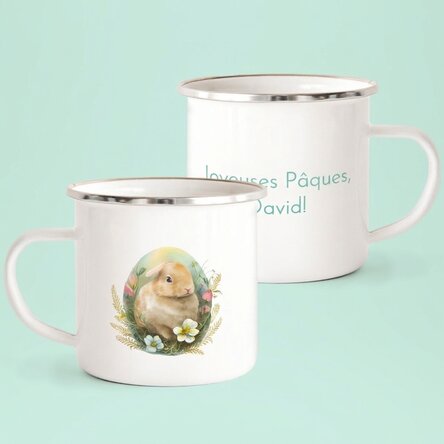 Tasse en métal émaillée personnalisée avec un message - Joyeuses Pâques !