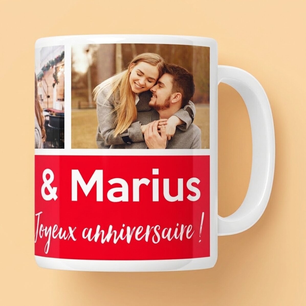 Tasse personnalisée avec 3 photos et un texte