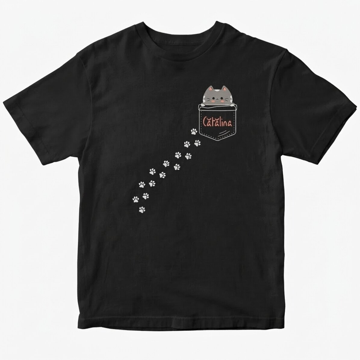 T-shirt en coton personnalisé avec un texte - Le petit chat caché