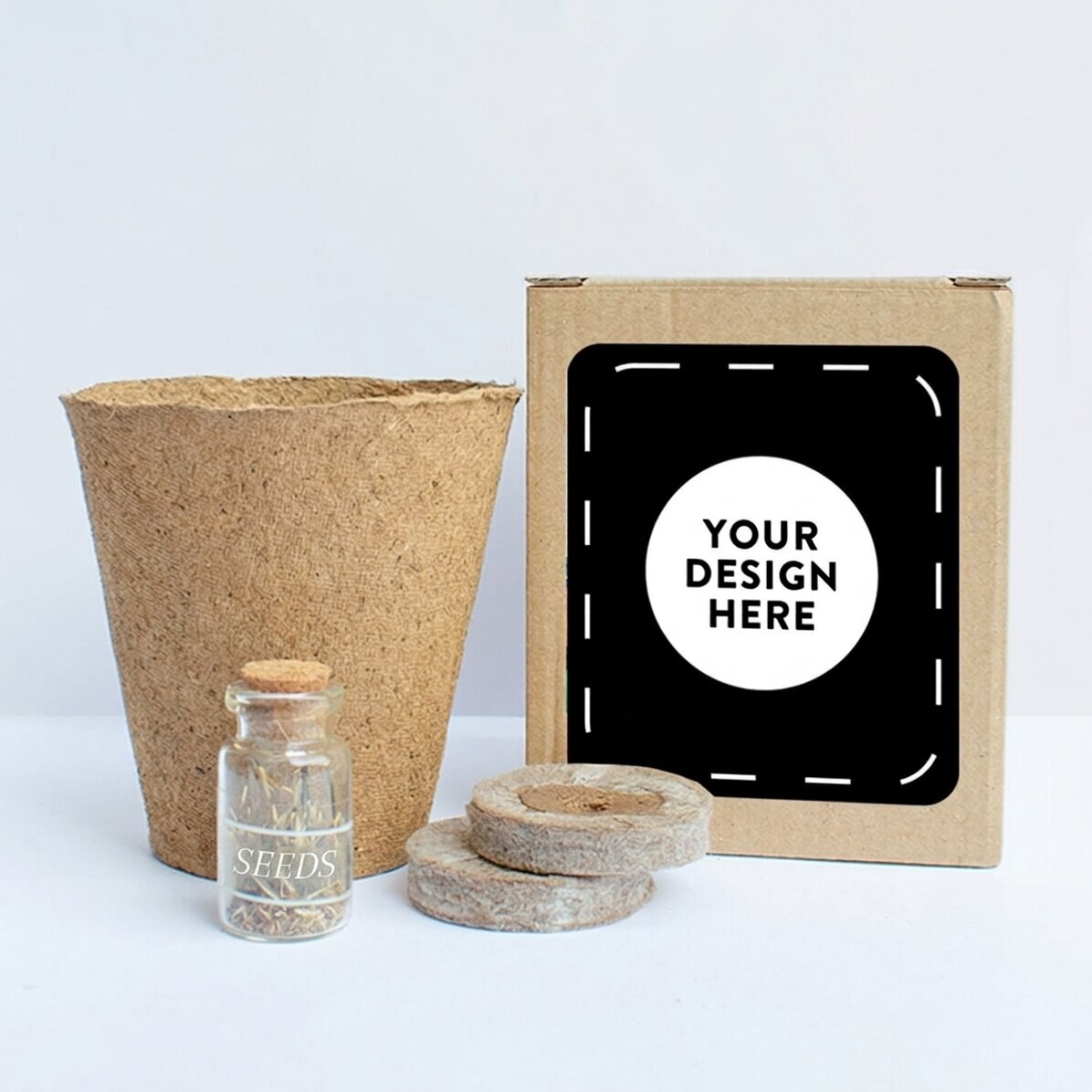 Kit de plantation de fleurs dans une petite boîte personnalisée avec votre motif