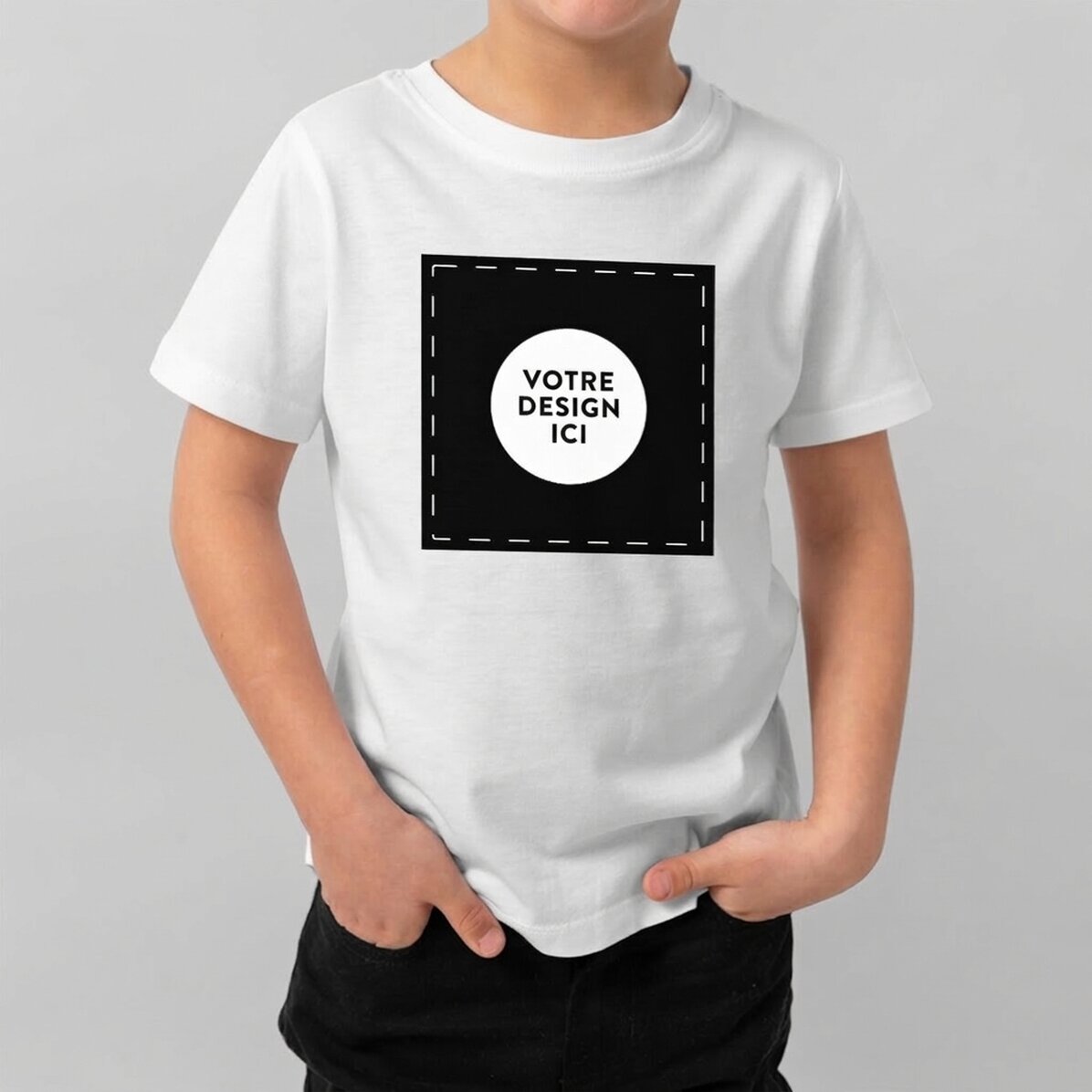 T-shirt en coton pour enfants, personnalisé avec ton motif carré