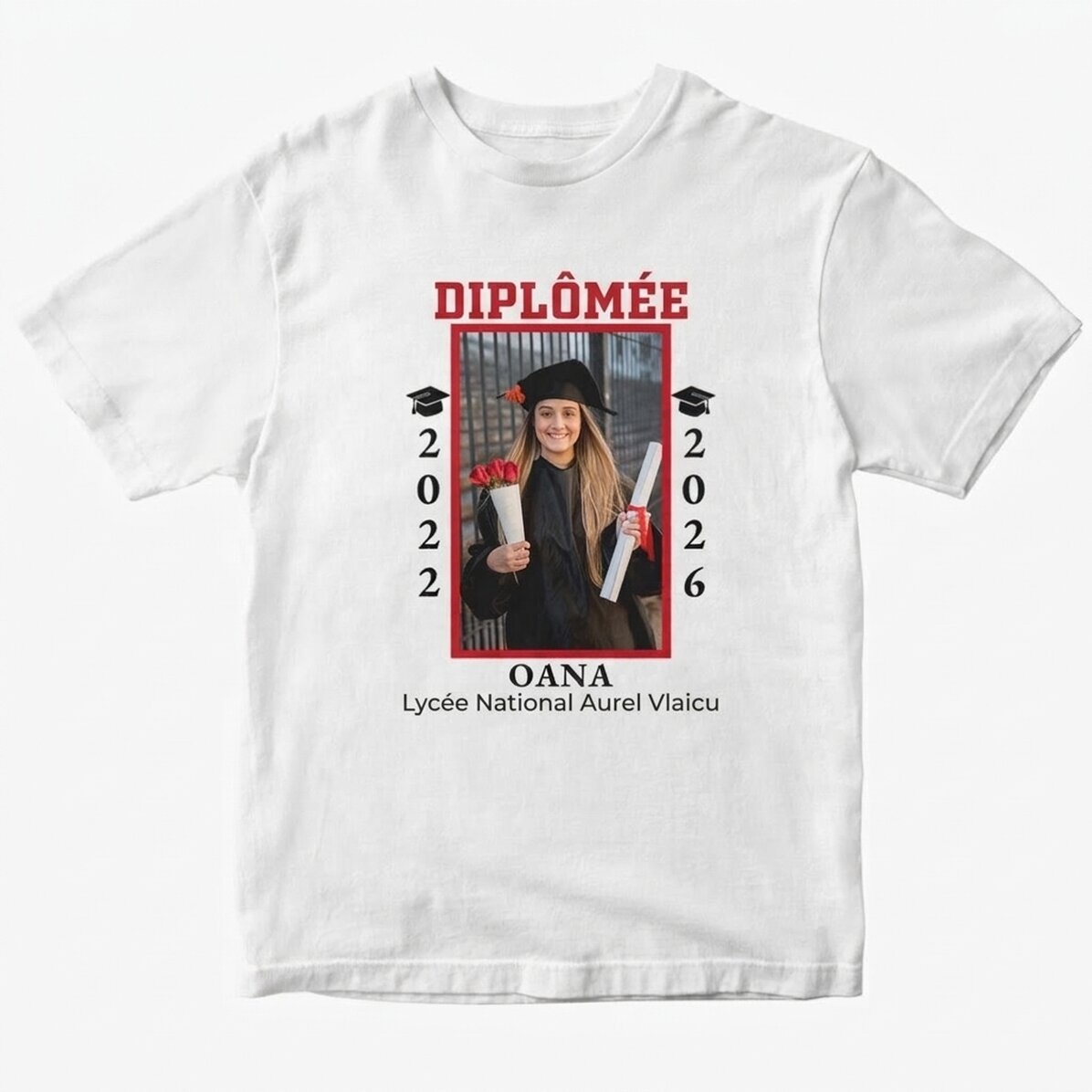 T-shirt en coton personnalisé avec photo et texte - Remise des diplômes