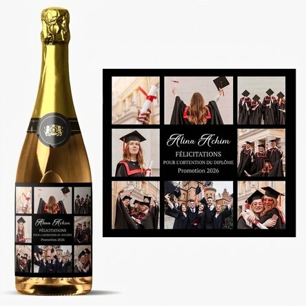 Vin mousseux personnalisé avec 8 photos et un message