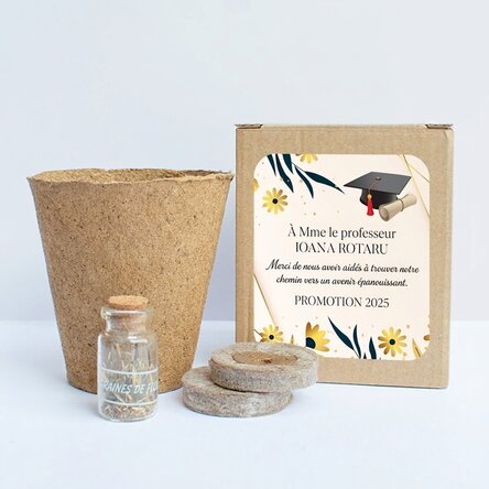 Kit de plantation de fleurs dans une petite boîte personnalisée avec un message pour les professeurs
