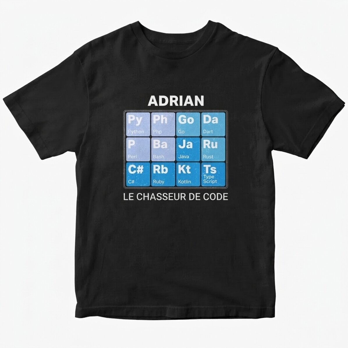 T-shirt en coton personnalisé avec un texte - Tableau périodique des développeurs