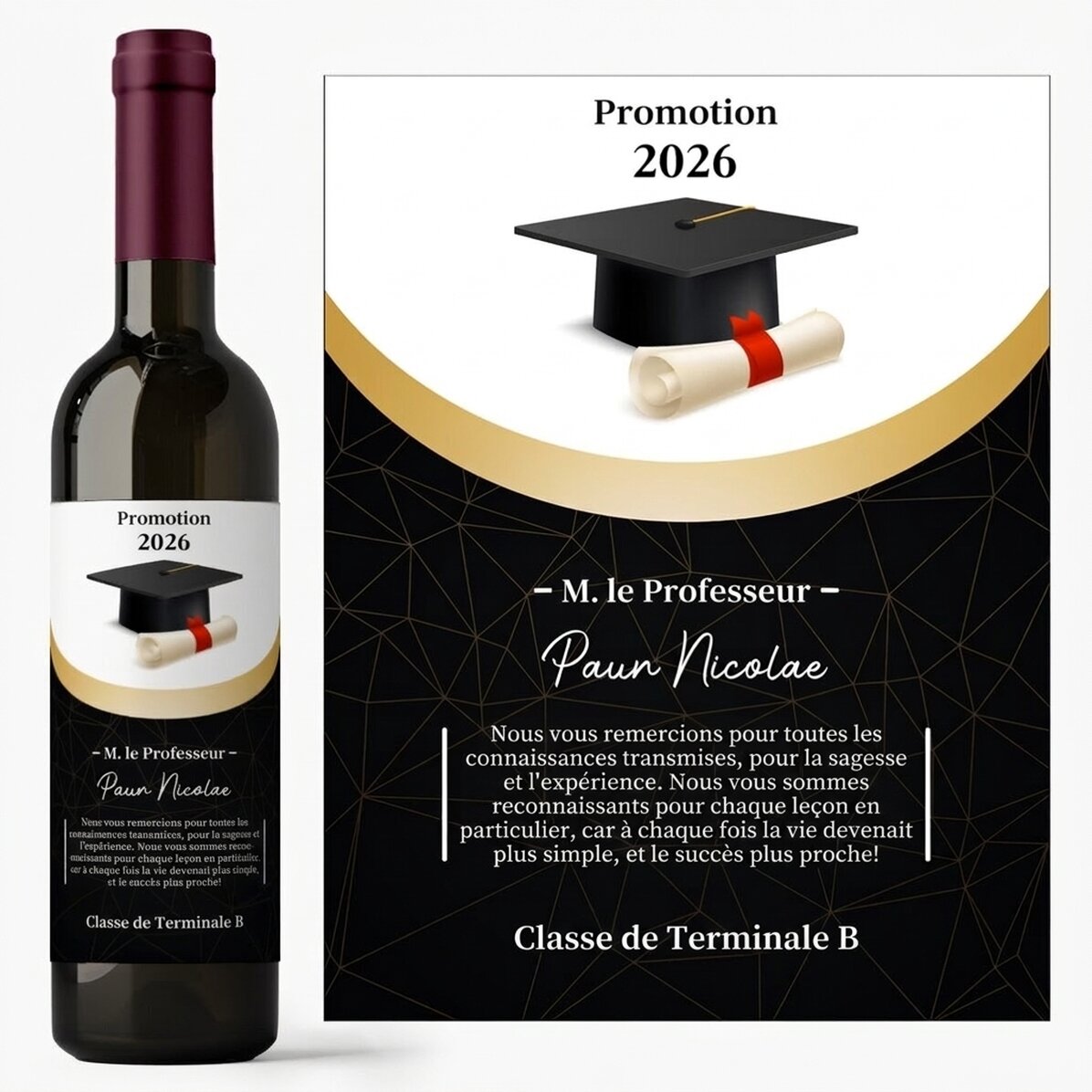Vin personnalisé avec un message pour un professeur - Remerciements