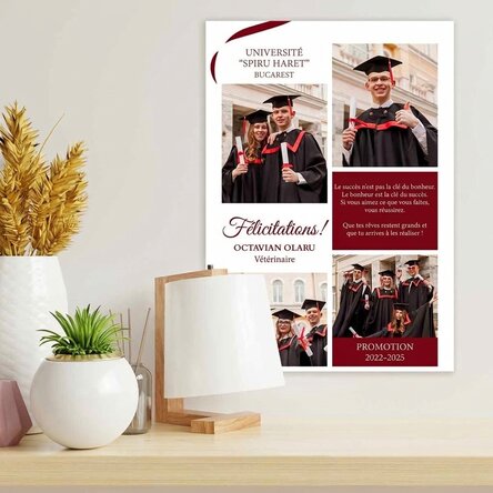 Affiche personnalisée avec 4 photos et un message - Remise des diplômes
