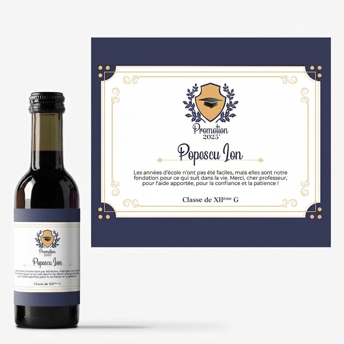 Mini-bouteille de vin personnalisée avec un message - En remerciement aux professeurs
