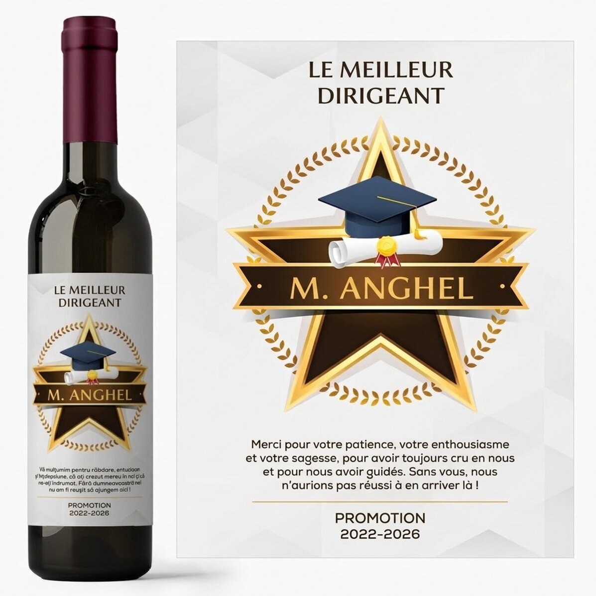 Vin personnalisé avec un message de remerciement à l