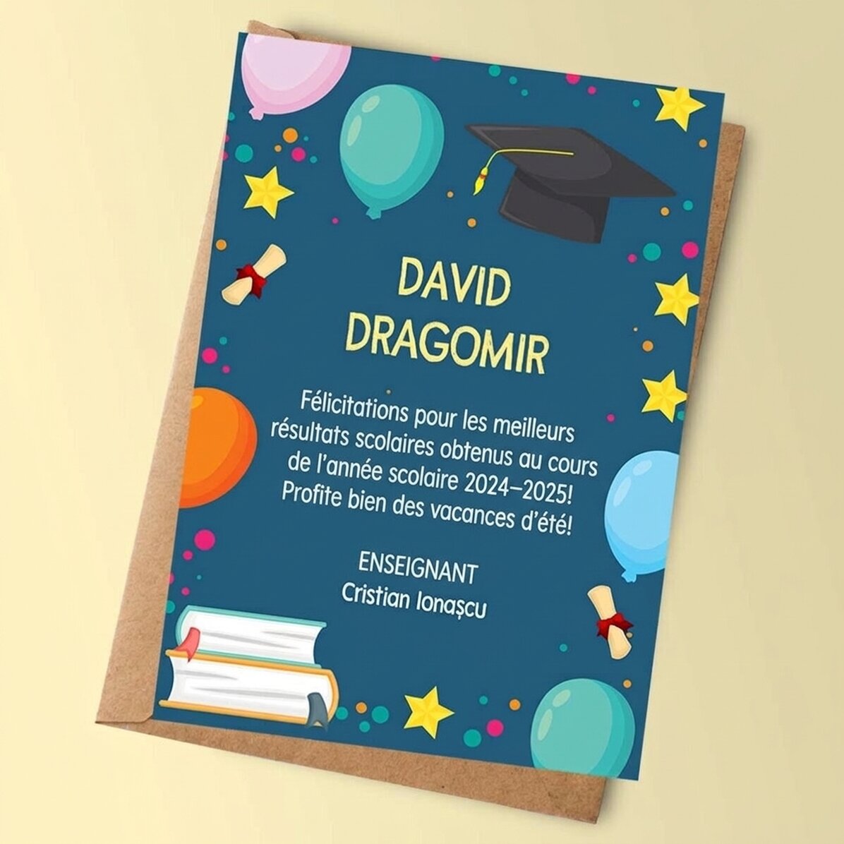 Carte personnalisée avec un message pour les enfants - Fin de l