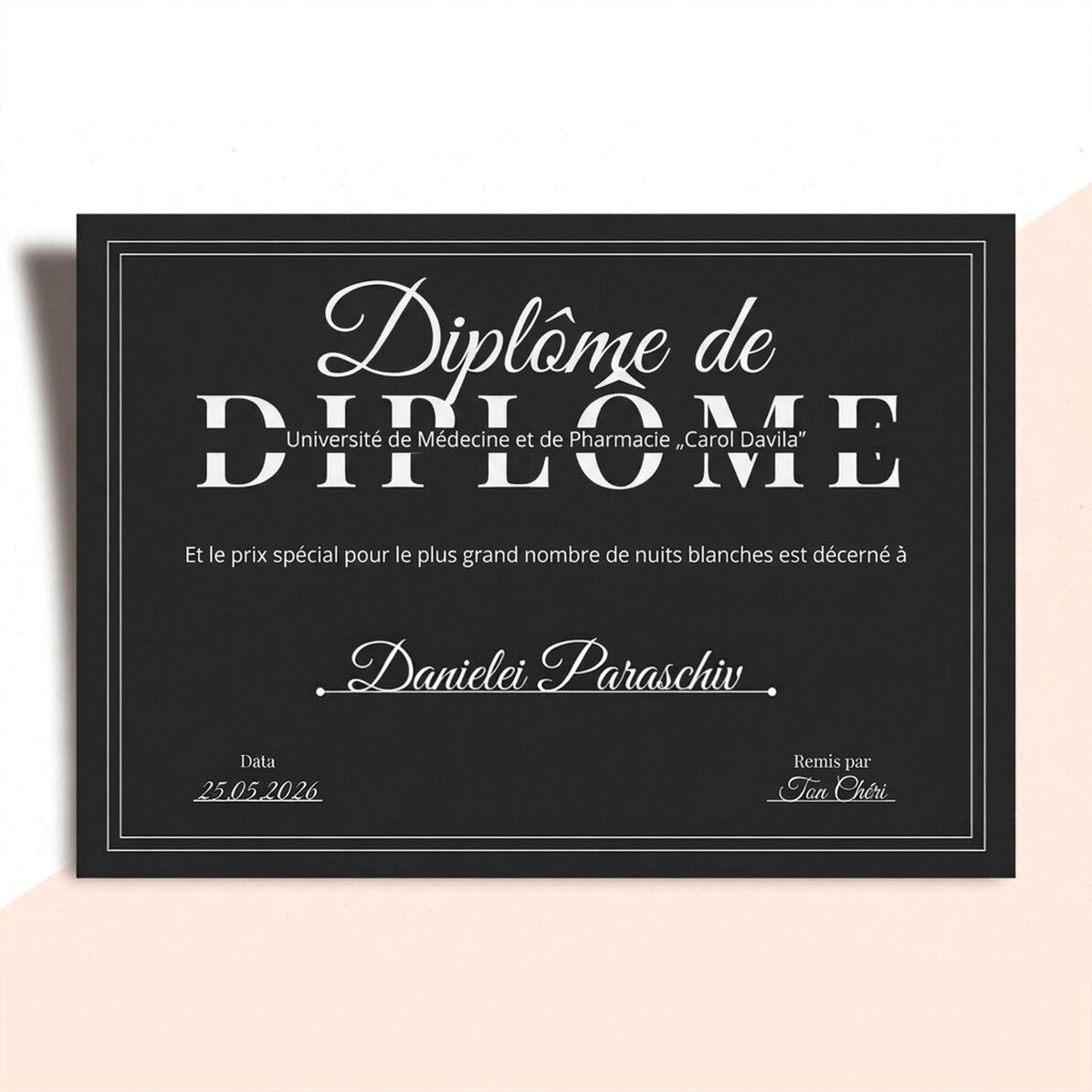 Diplôme personnalisé avec texte - Diplôme de fin d